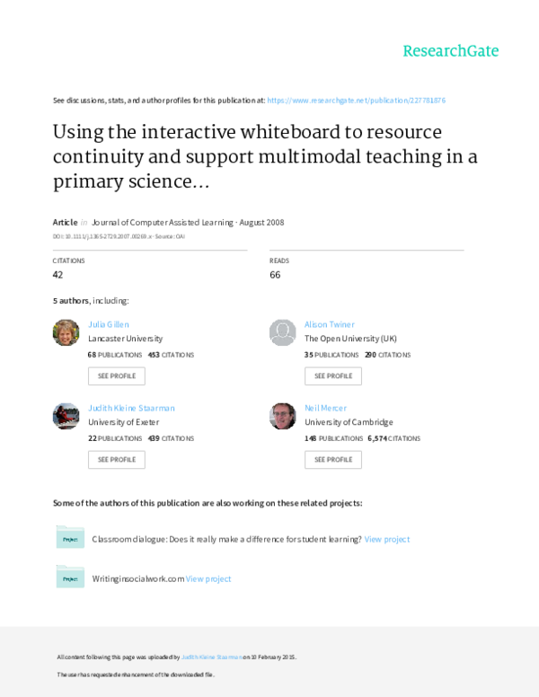 (PDF) Using the interactive whiteboard to resource continuity and