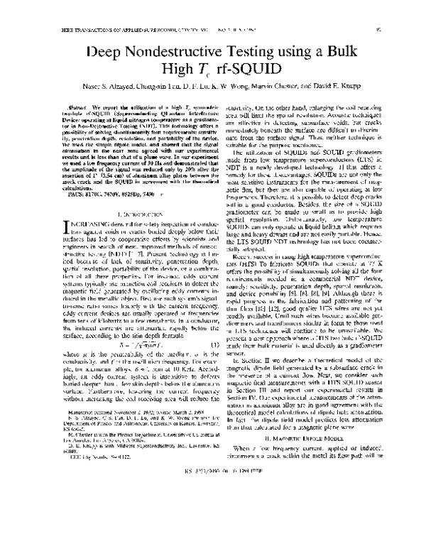 (PDF) Deep nondestructive testing using a bulk high Tc RF-SQUID