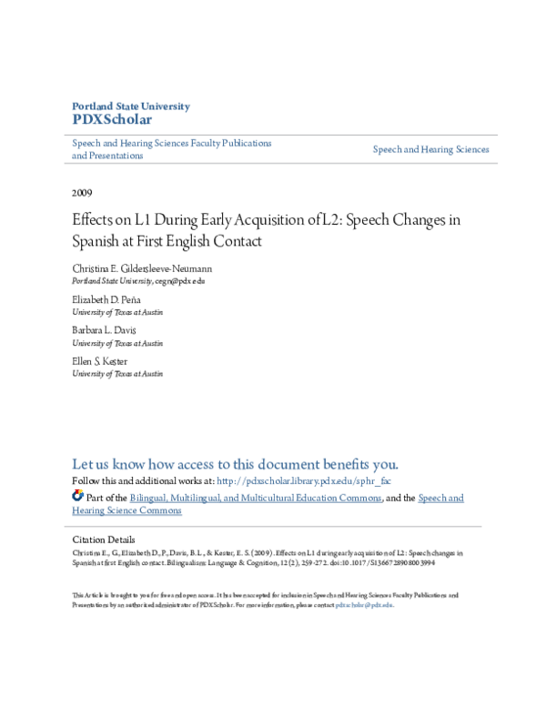 (PDF) Effects on L1 during early acquisition of L2: Speech changes in ...