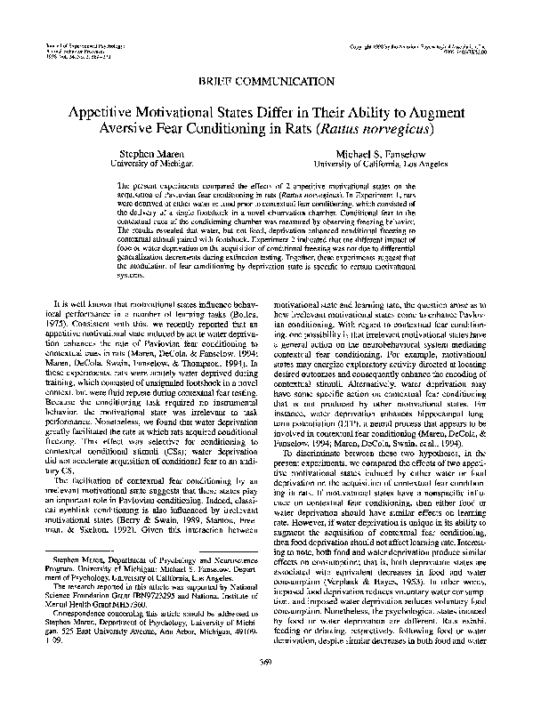 (PDF) Appetitive motivational states differ in their ability to augment ...