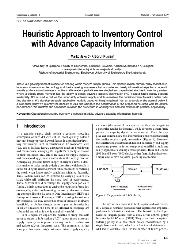 (PDF) Heuristic Approach to Inventory Control with Advance Capacity ...
