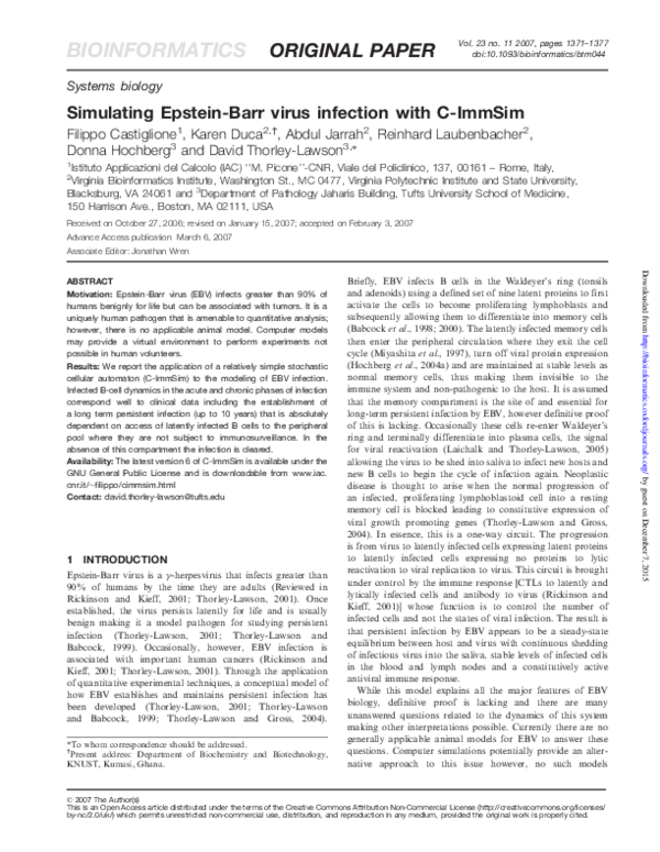 (PDF) Simulating Epstein-Barr virus infection with C-ImmSim