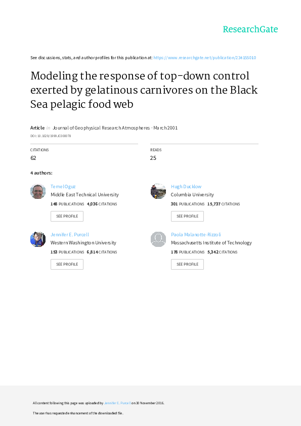 (PDF) Modeling the response of topdown control exerted by gelatinous