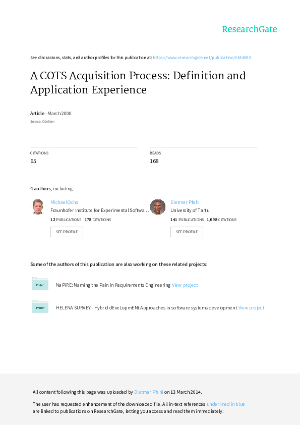 (PDF) A COTS Acquisition Process Definition and Application Experience