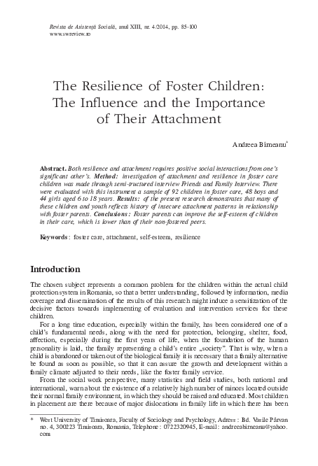 (PDF) The Resilience of Foster Children: The Influence and the ...