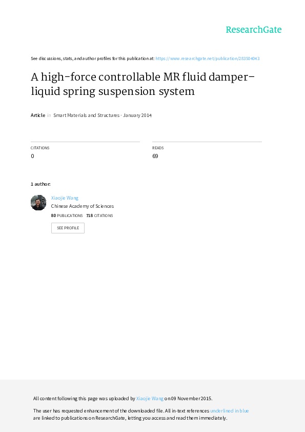(PDF) A highforce controllable MR fluid damperliquid spring