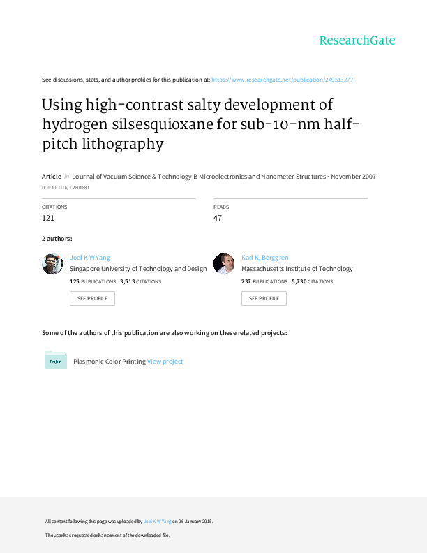 (PDF) Using high-contrast salty development of hydrogen silsesquioxane ...