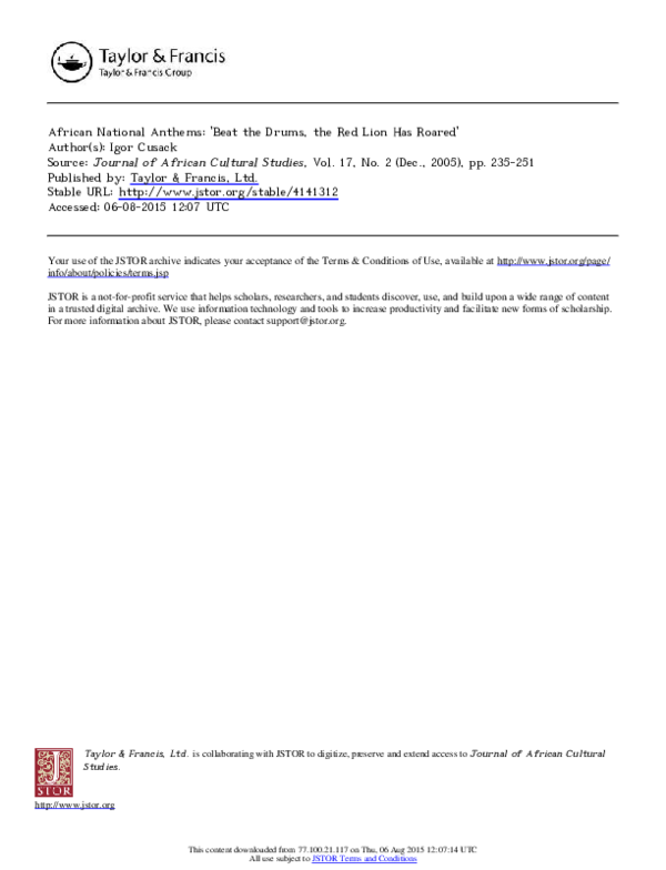 (PDF) African National Anthems 'Beat the Drums, the Red Lion Has