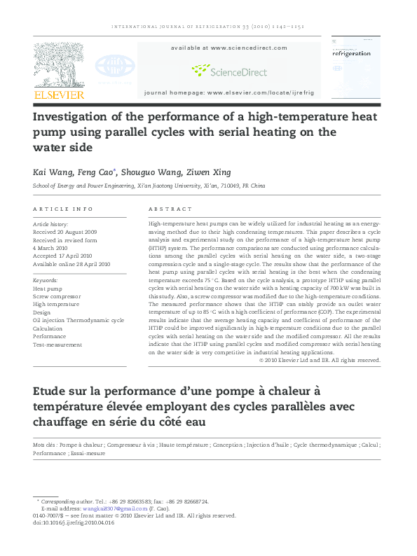 (PDF) Investigation of the performance of a high-temperature heat pump ...