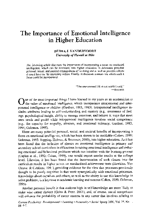 (PDF) The importance of emotional intelligence in higher education