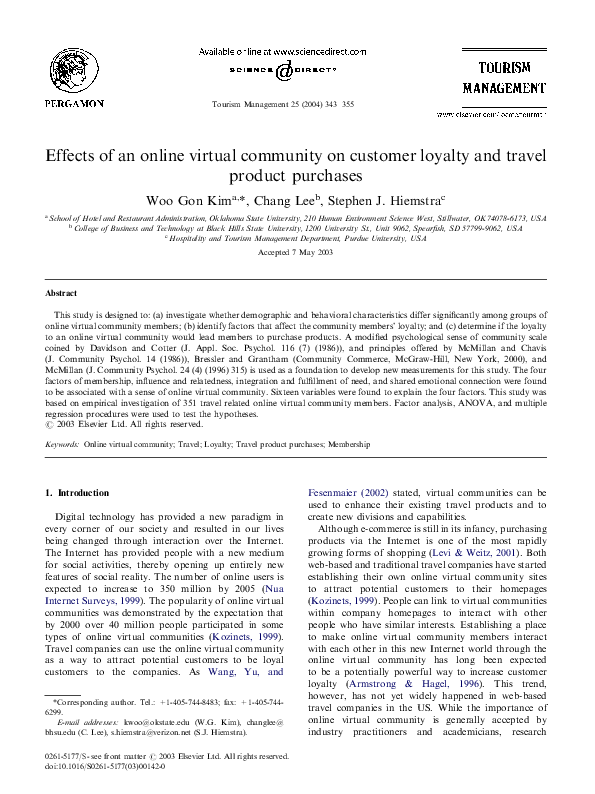 Pdf Effects Of An Online Virtual Community On Customer Loyalty