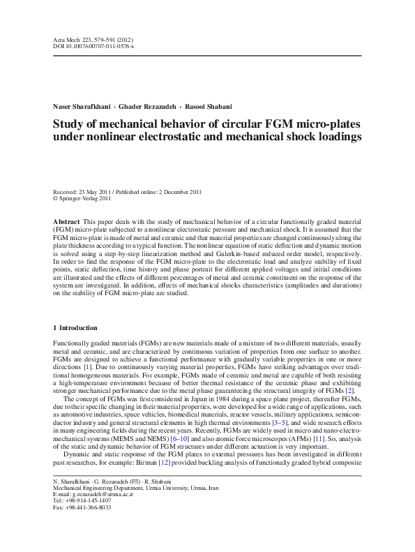 (PDF) Study of mechanical behavior of circular FGM micro-plates under ...