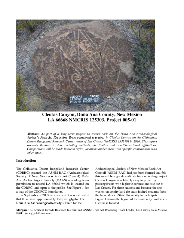 (PDF) Cleofas Canyon, Dona Ana County, New Mexico LA 66668 NMCRIS