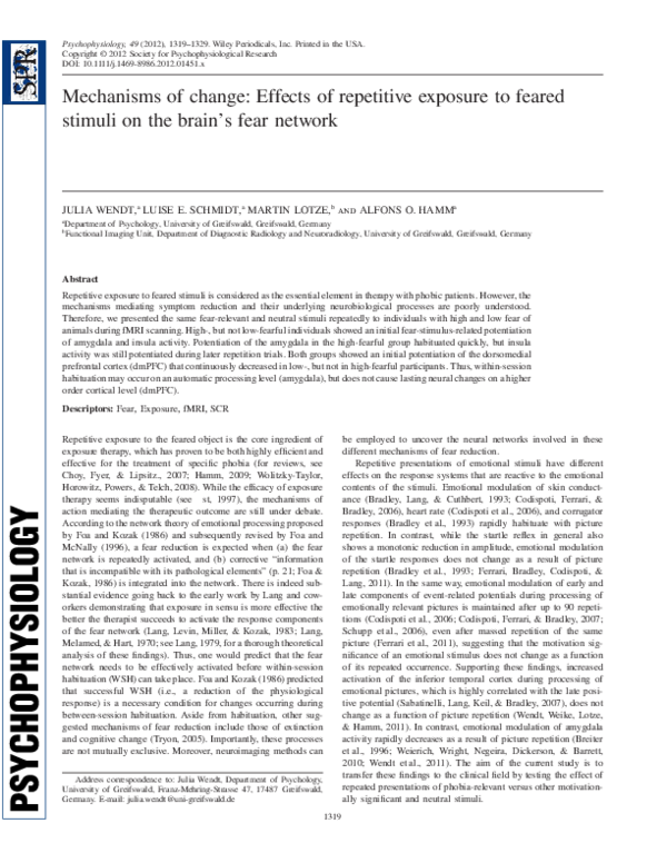 (PDF) Mechanisms of change: effects of repetitive exposure to feared ...