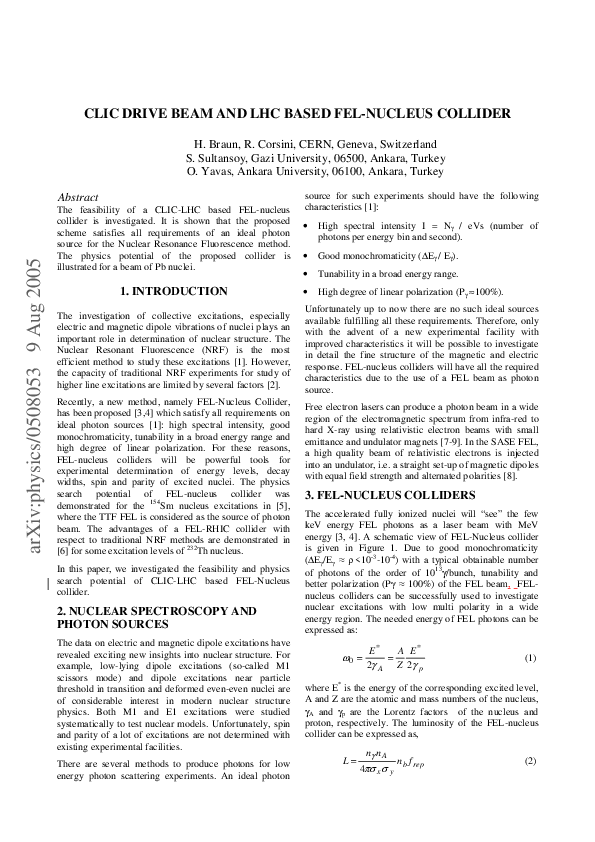 Pdf Clic Drive Beam And Lhc Based Fel Nucleus Collider Roberto Pdf
