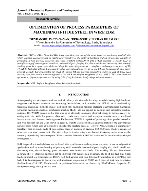 (PDF) OPTIMIZATION OF PROCESS PARAMETERS OF MACHINING H-11 DIE STEEL IN ...