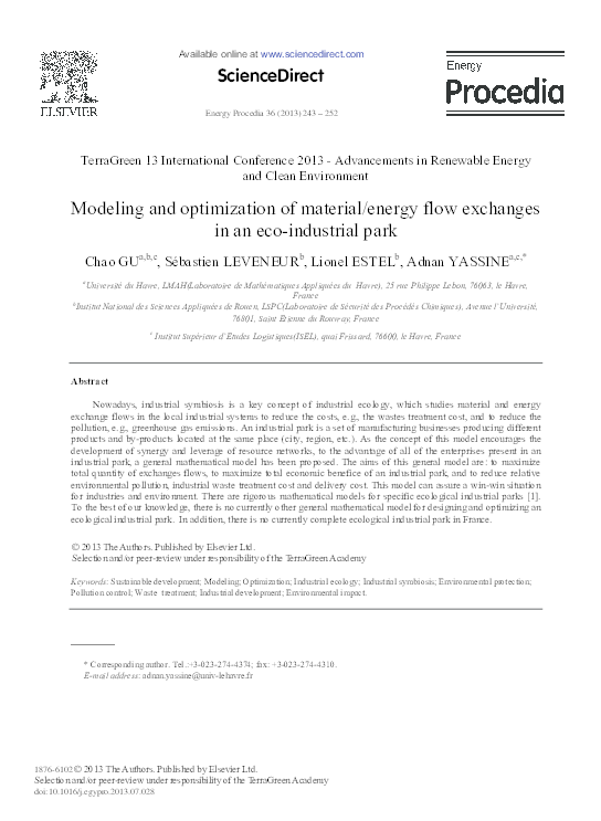 (PDF) Modeling and Optimization of Material/Energy Flow Exchanges in an ...