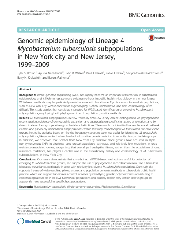 (PDF) Genomic epidemiology of Lineage 4 Mycobacterium tuberculosis ...