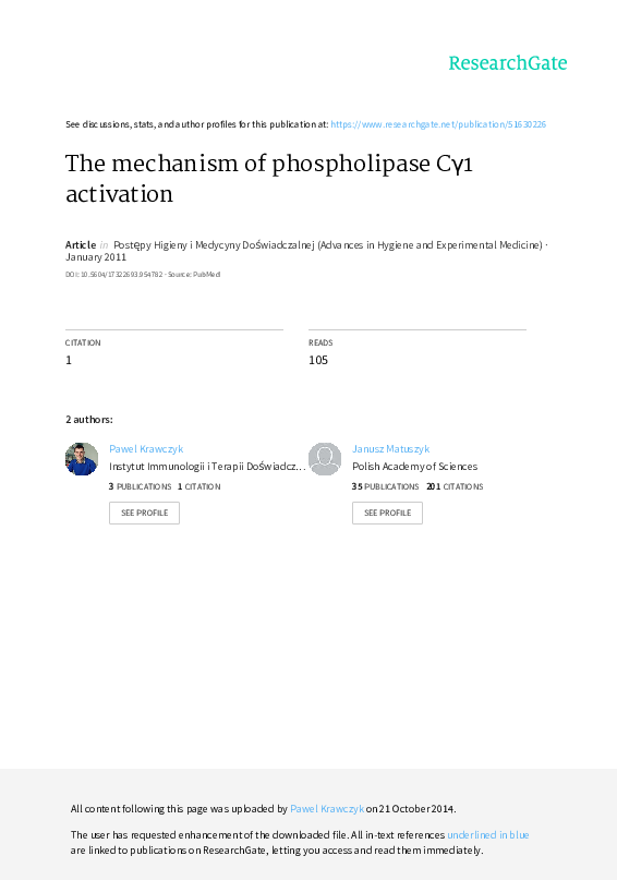 (PDF) [The mechanism of phospholipase Cγ1 activation]