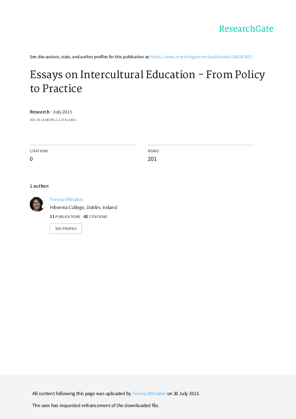 Essays On Intercultural Education From Policy To Practice Teresa Pdf Writing Services Charges Fees Per Hour also Essays On Health Care English Essay Outline Format