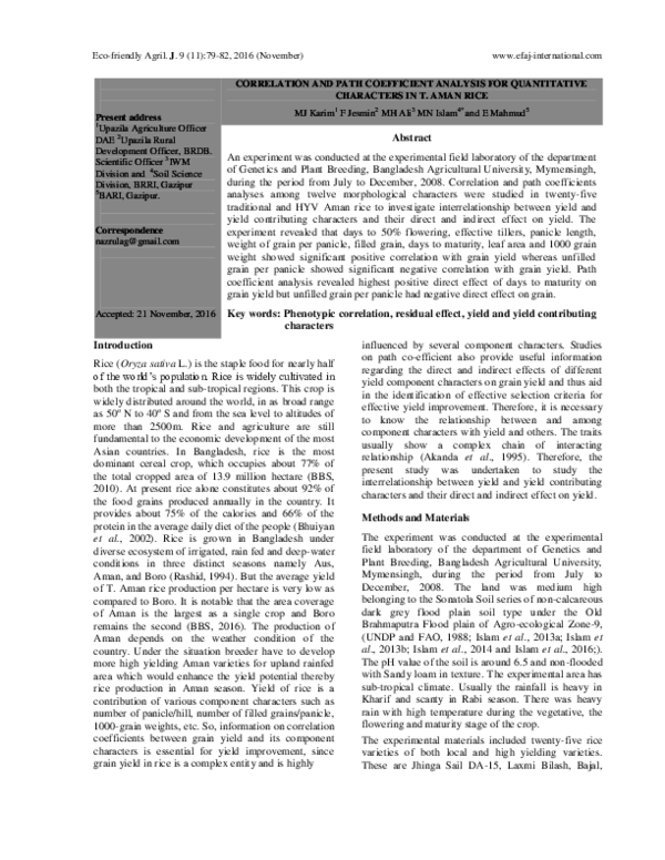 (PDF) CORRELATION AND PATH COEFFICIENT ANALYSIS FOR QUANTITATIVE ...