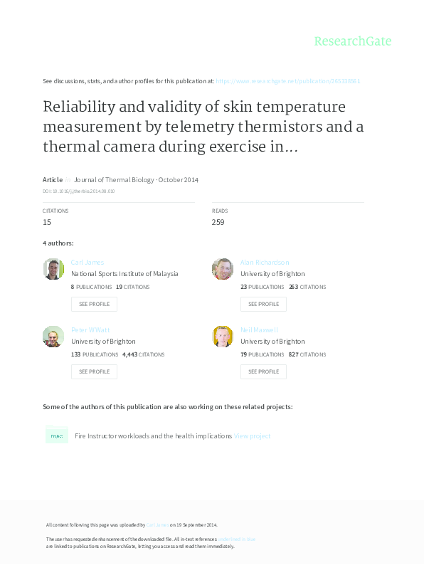 (PDF) Reliability and validity of skin temperature measurement by telemetry thermistors and a
