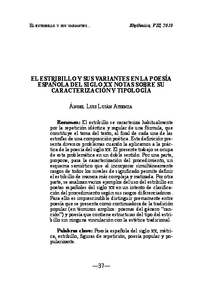 (PDF) EL ESTRIBILLO Y SUS VARIANTES EN LA POESÍA ESPAÑOLA DEL SIGLO XX ...