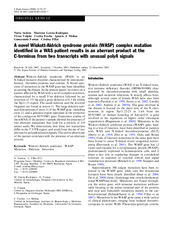 (PDF) A novel Wiskott-Aldrich syndrome protein (WASP) complex mutation ...