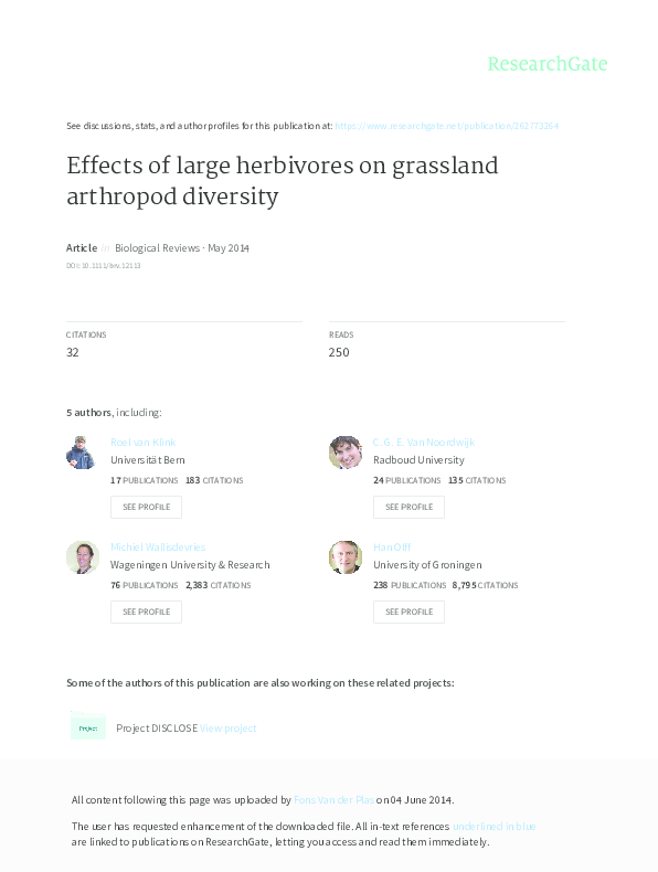 (PDF) Effects of large herbivores on grassland arthropod diversity