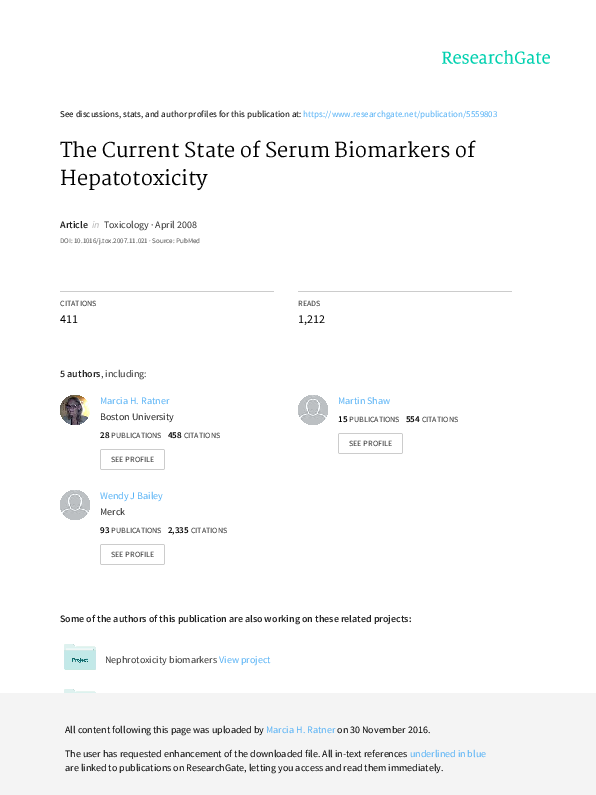 (PDF) The current state of serum biomarkers of hepatotoxicity