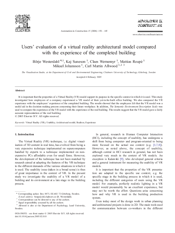 (PDF) Users' evaluation of a virtual reality architectural model ...