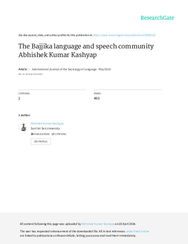 (PDF) The Bajjika language and speech community Abhishek Kumar Kashyap