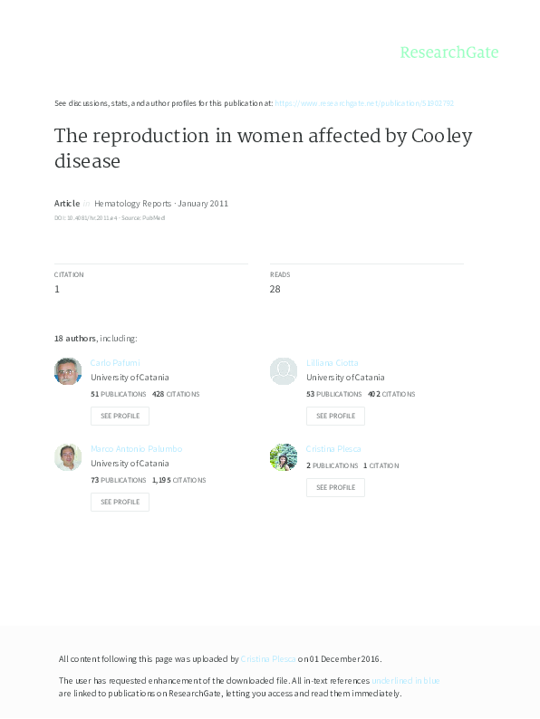 (PDF) The reproduction in women affected by Cooley disease Ferdinando