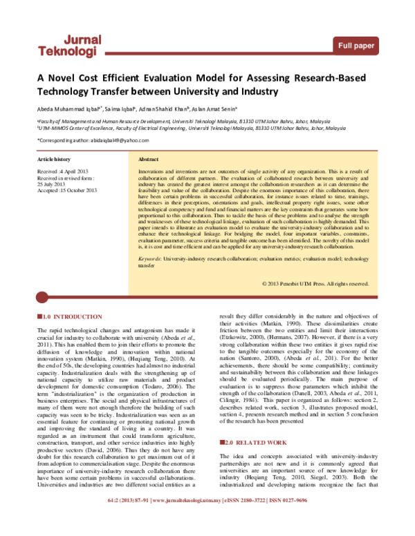 (PDF) A Novel Cost Efficient Evaluation Model for Assessing Research ...