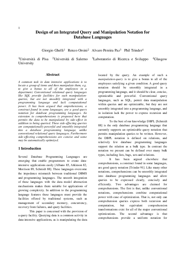 (DOC) Design of an integrated query and manipulation notation for ...