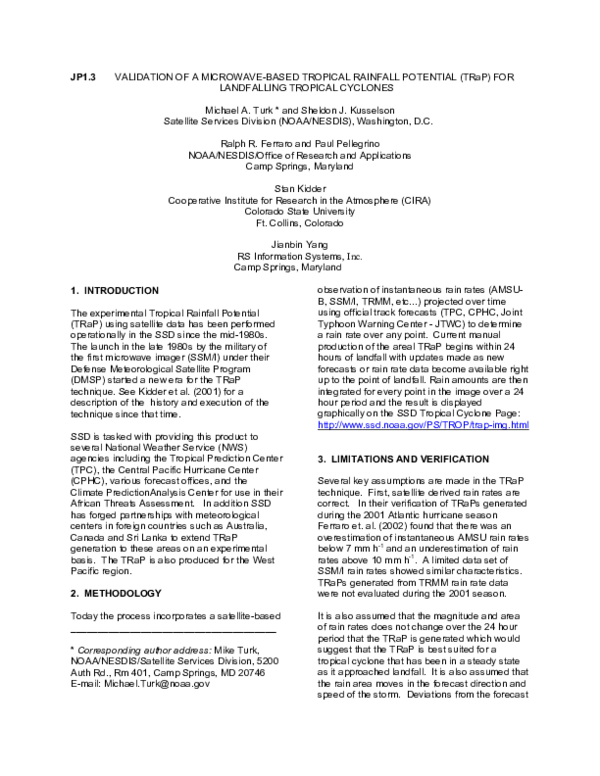(PDF) JP1. 3 VALIDATION OF A MICROWAVE-BASED TROPICAL RAINFALL ...