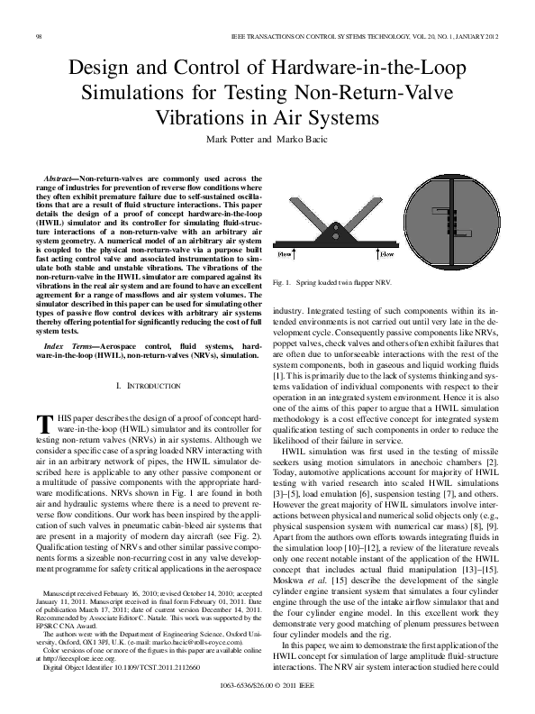 (PDF) Design and Control of HardwareintheLoop Simulations for Testing NonReturnValve