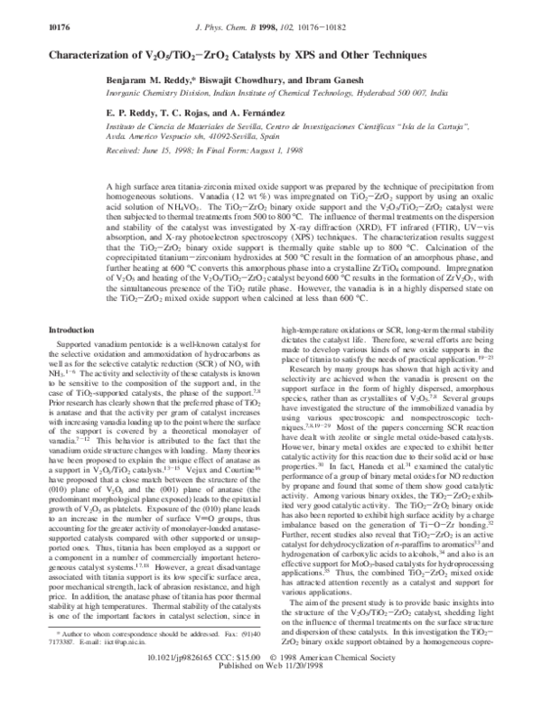 (PDF) Characterization of V 2 O 5 /TiO 2 −ZrO 2 Catalysts by XPS and ...