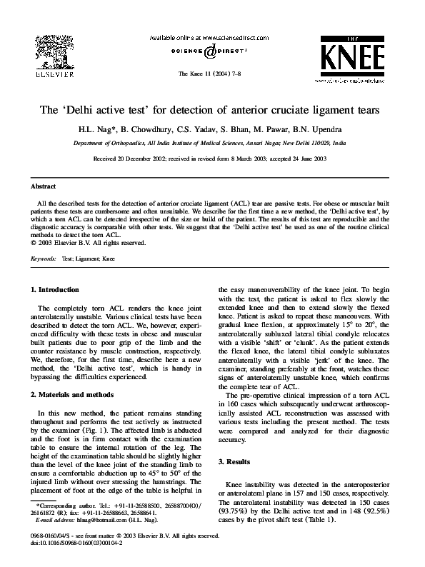 Pdf The Delhi Active Test For Detection Of Anterior Cruciate