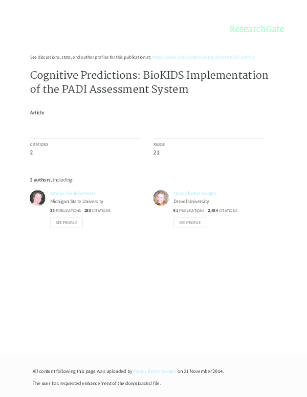 (PDF) Cognitive Predictions: BioKIDS Implementation of the PADI ...