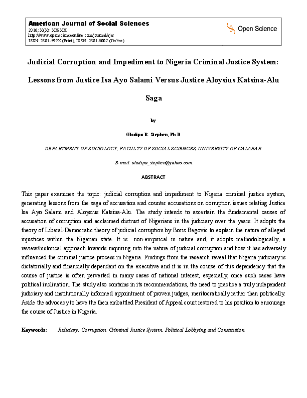 (PDF) judicial corruption in Nigeria Stephen B. Oladipo Academia.edu