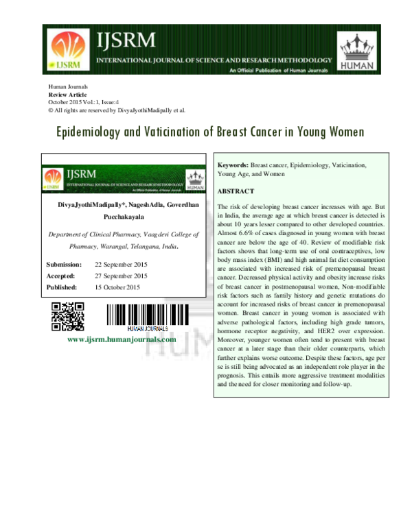 (PDF) Epidemiology and Vaticination of Breast Cancer in Young Women