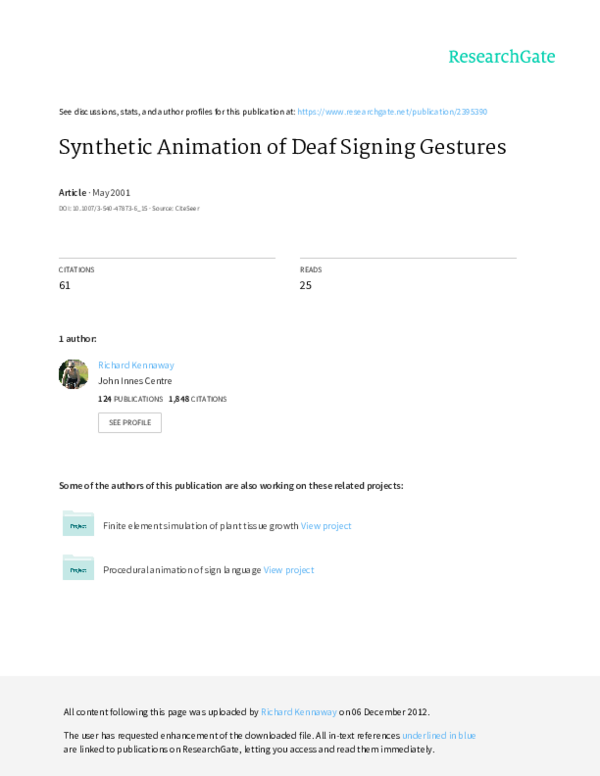 (PDF) Synthetic animation of deaf signing gestures