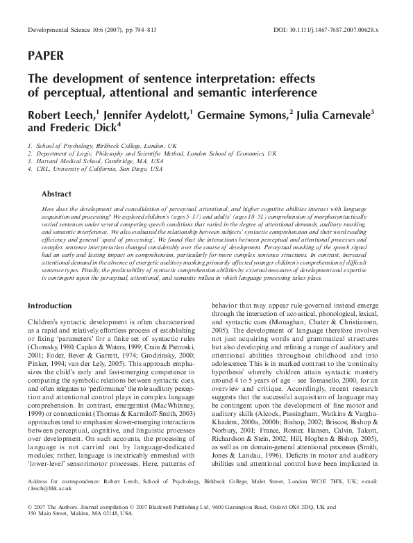 (PDF) The development of sentence interpretation: effects of perceptual ...