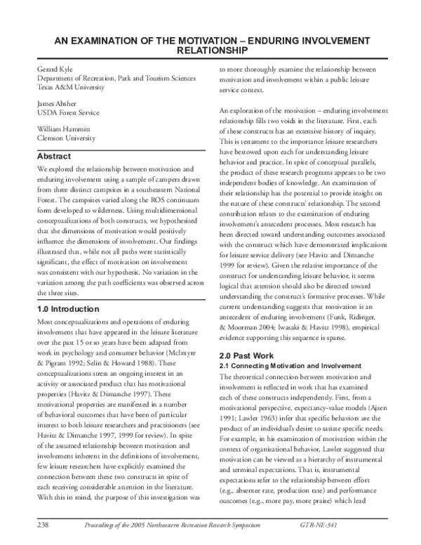 (PDF) An examination of the motivation - enduring involvement relationship