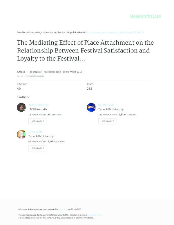 (PDF) The Mediating Effect of Place Attachment on the Relationship ...