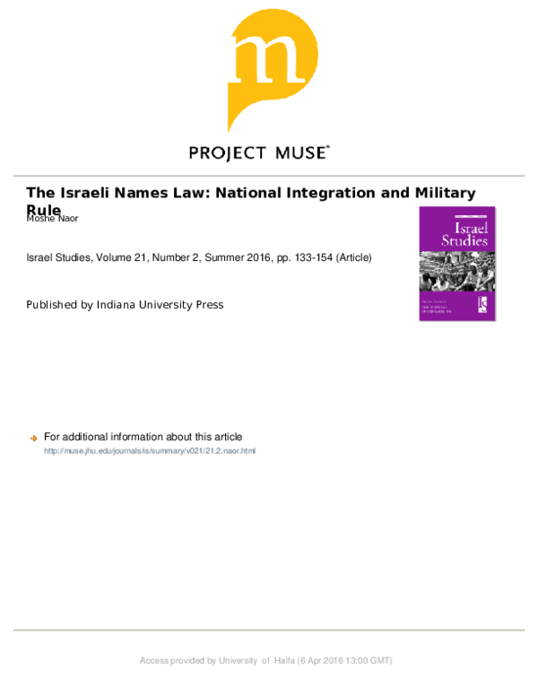  PDF The Israeli Names Law National Integration And Military Rule 
