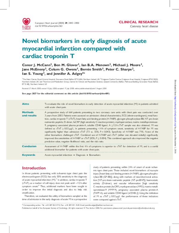 (PDF) Novel biomarkers in early diagnosis of acute myocardial ...