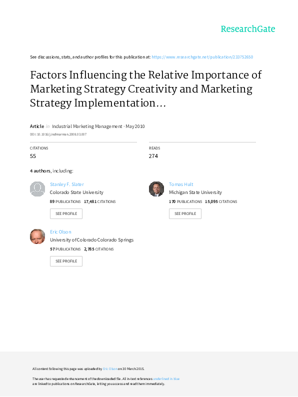 (PDF) Factors influencing the relative importance of marketing strategy ...