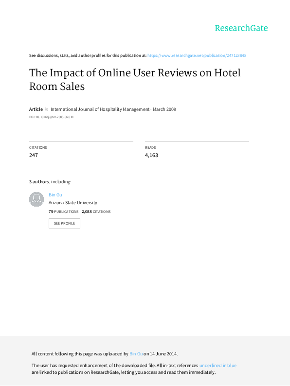 (PDF) The impact of online user reviews on hotel room sales ze maria